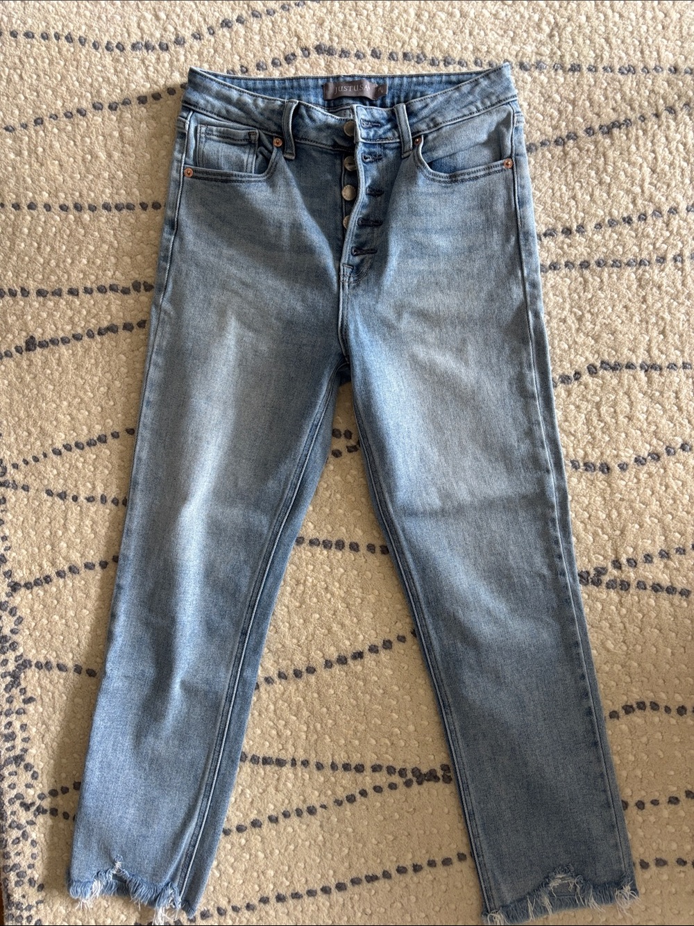 Just USA Light Blue High-Rise Ankle Button-Fly Jeans